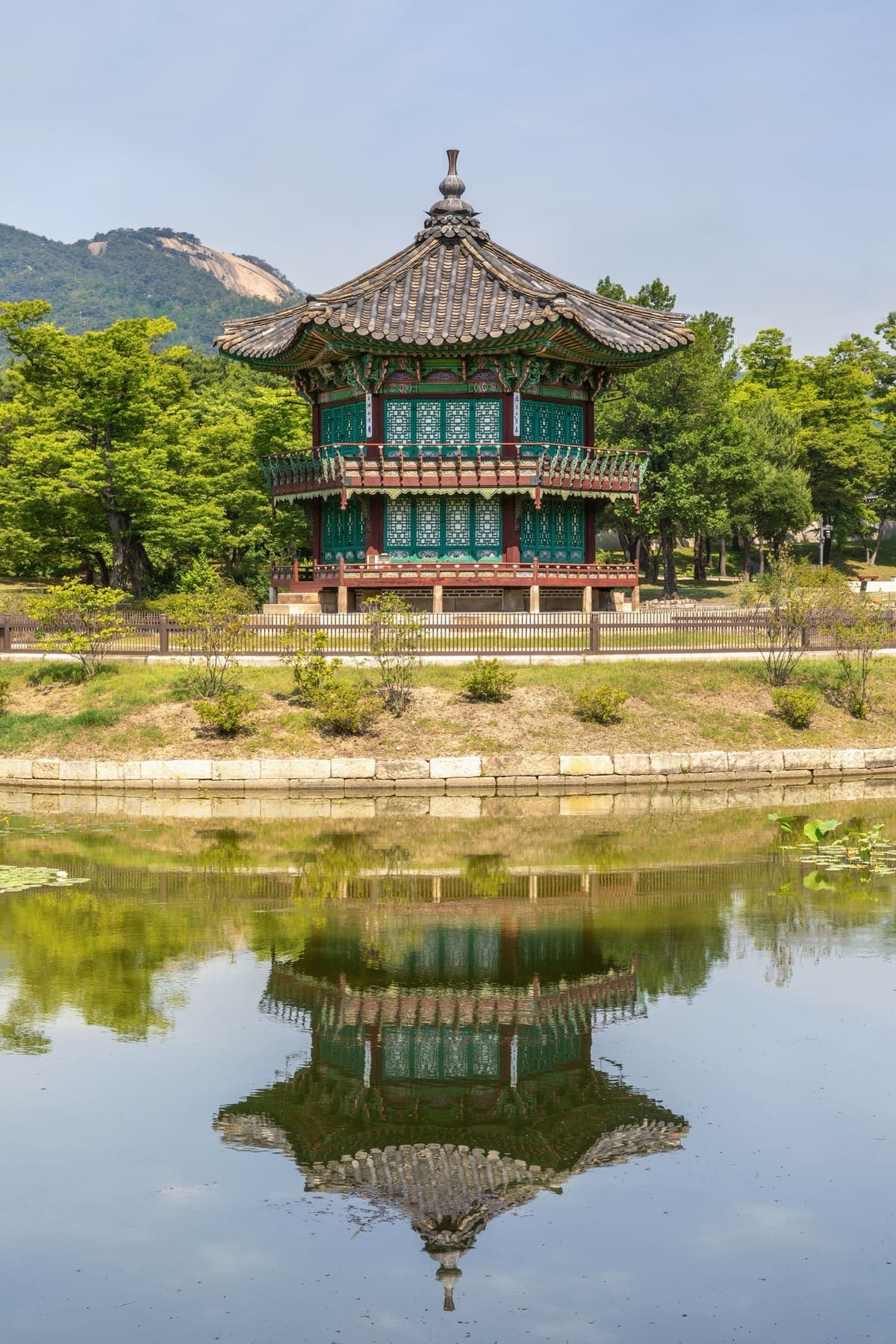 Hyangwonjeong Pavilion reflected in its pond, Gyeongbokgung Palace