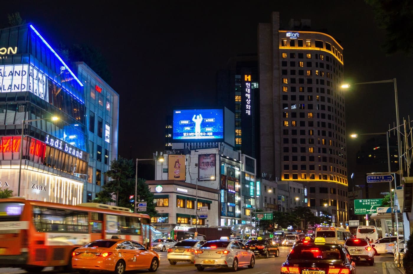 Myeongdong shopping streets lit up at night, Seoul